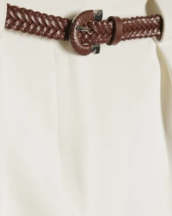White Plaited Belt Tailored Shorts