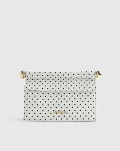 White Polka Dot Metal Handle Clutch Bag