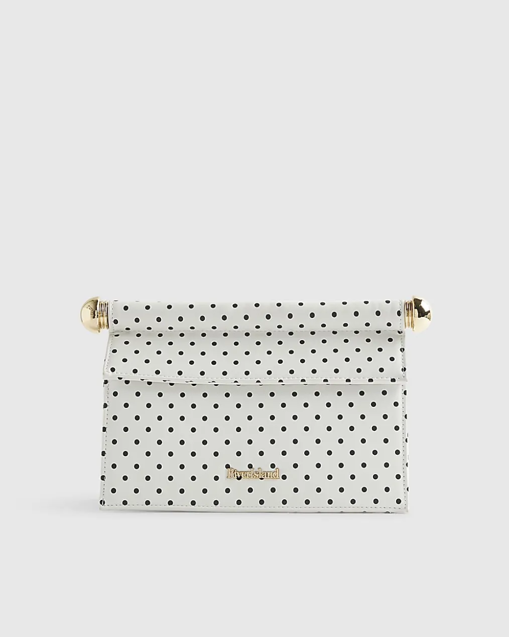 White Polka Dot Metal Handle Clutch Bag