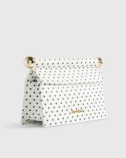 White Polka Dot Metal Handle Clutch Bag