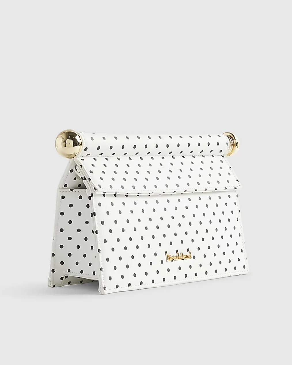 White Polka Dot Metal Handle Clutch Bag