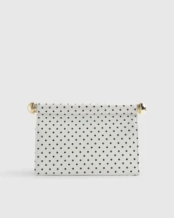 White Polka Dot Metal Handle Clutch Bag