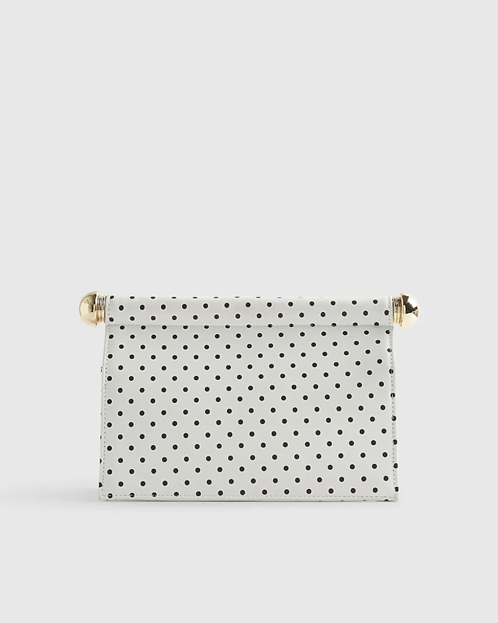 White Polka Dot Metal Handle Clutch Bag