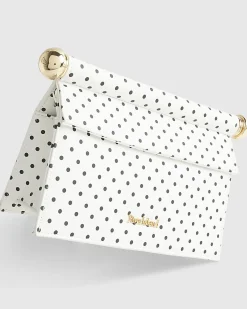 White Polka Dot Metal Handle Clutch Bag
