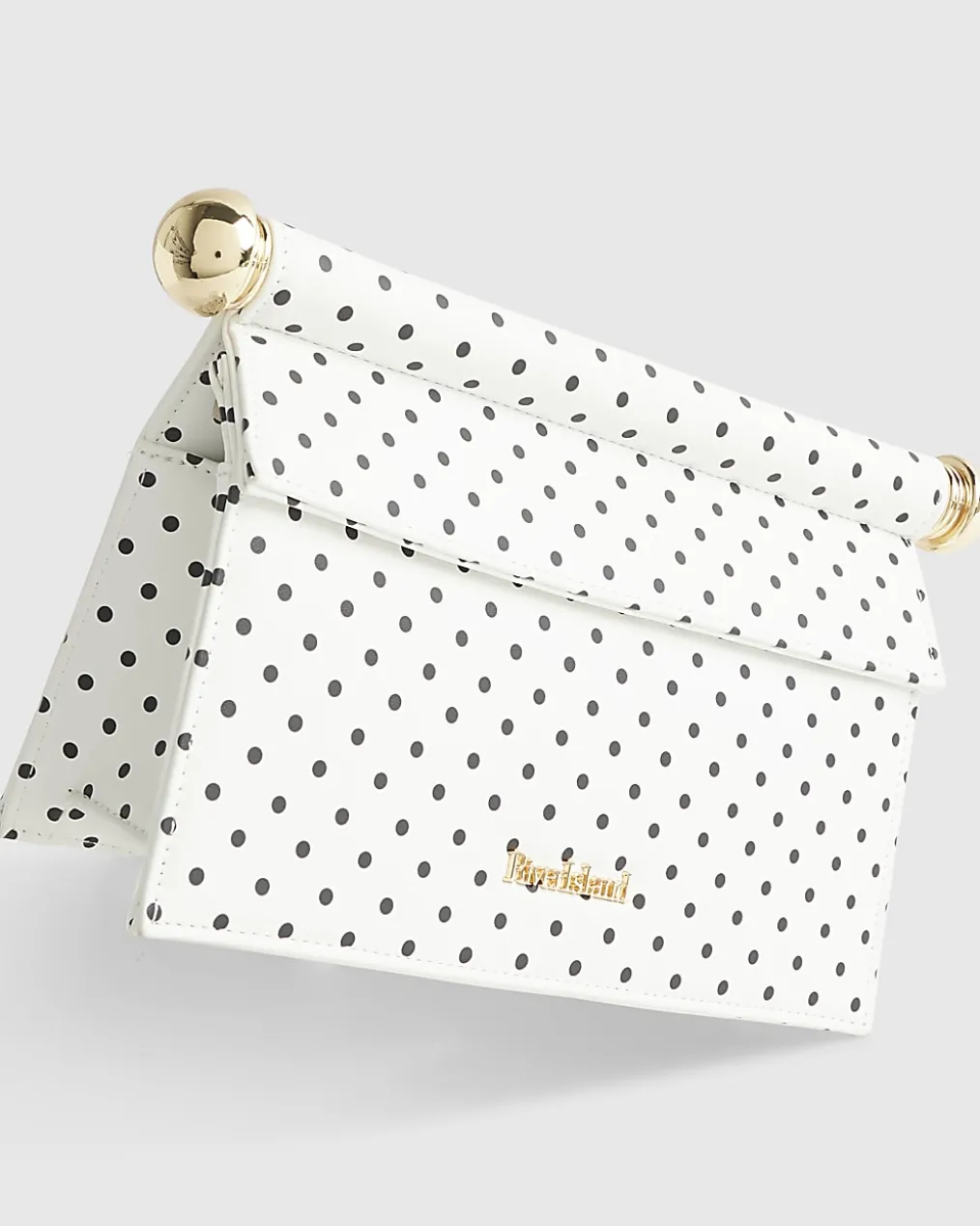 White Polka Dot Metal Handle Clutch Bag
