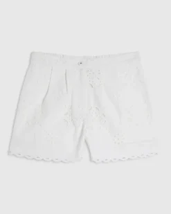 White Poplin Broderie Scallop Edge Shorts