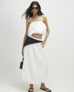 White Poplin Bubble Hem Skirt