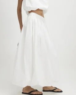 White Poplin Bubble Hem Skirt