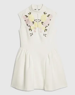 White Premium Floral Embroidered Mini Dress