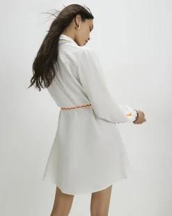 White Print Tie Shirt Dress