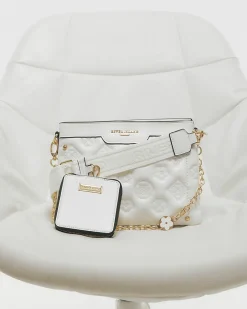 White Quilted Monogram Cross Body Bag