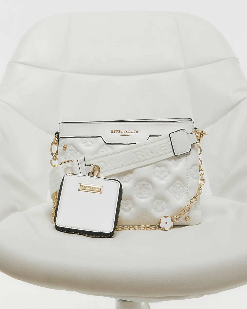 White Quilted Monogram Cross Body Bag