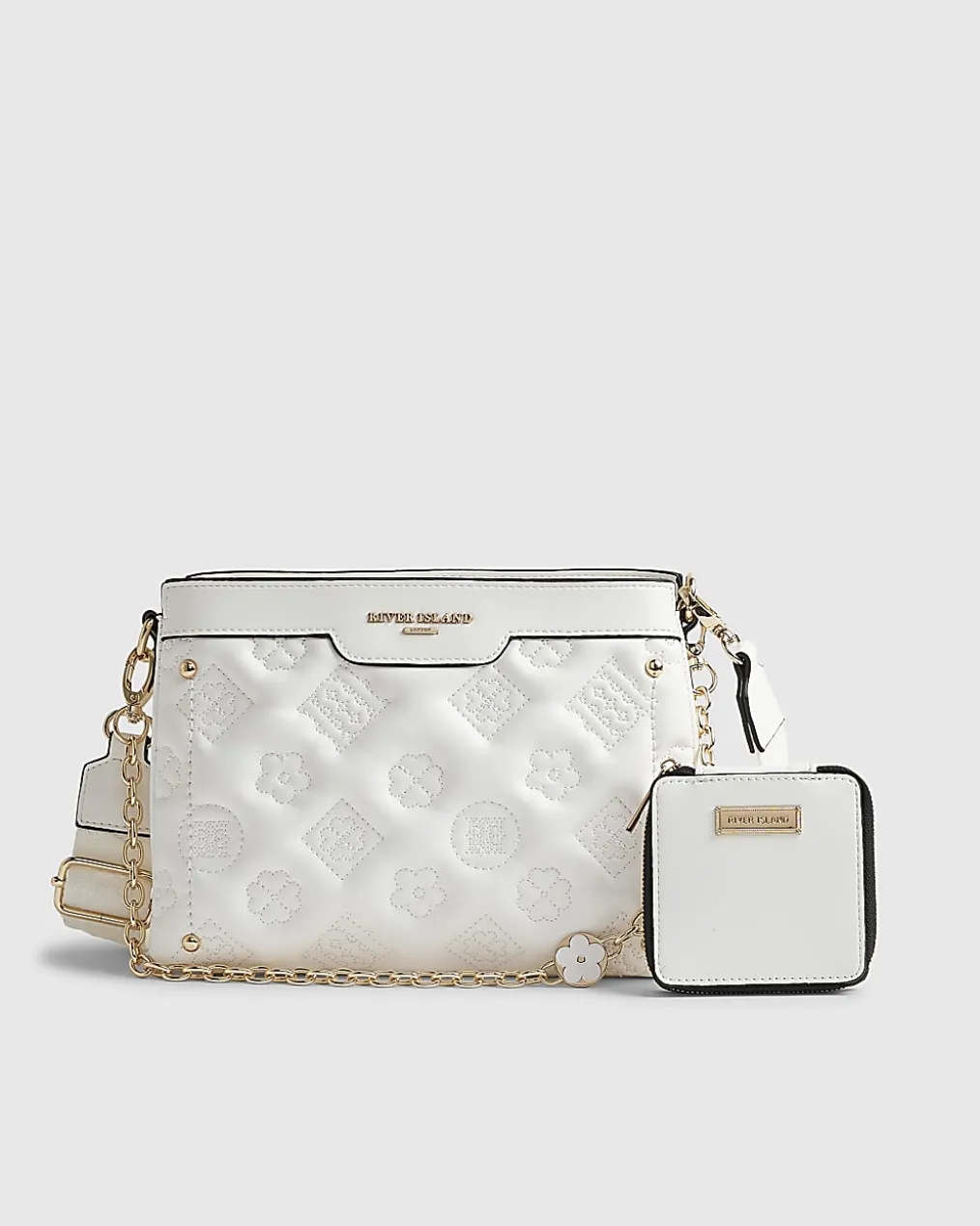 White Quilted Monogram Cross Body Bag