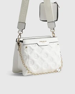 White Quilted Monogram Cross Body Bag