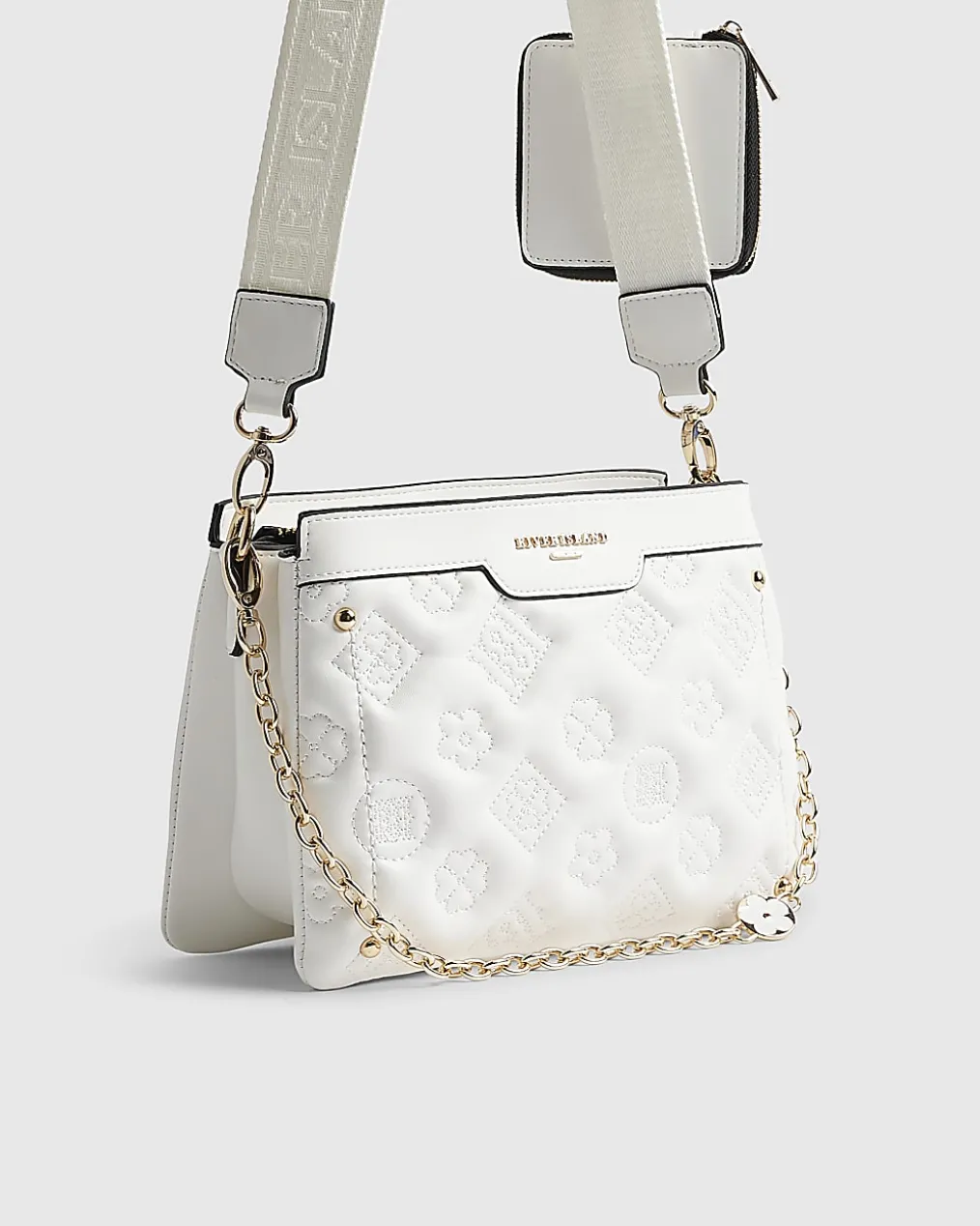 White Quilted Monogram Cross Body Bag