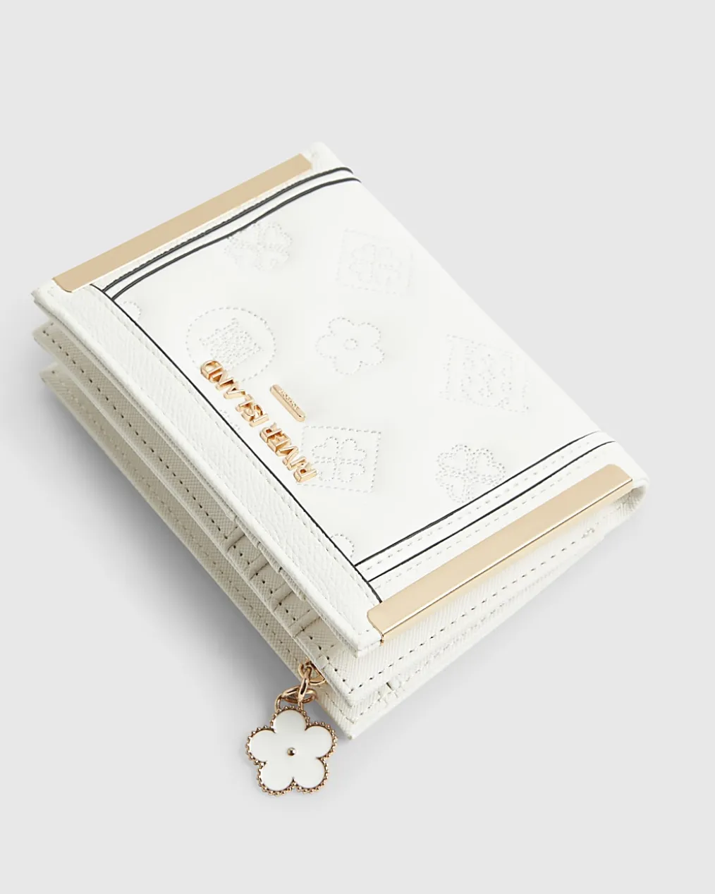 White Quilted Monogram Medium Foldout Purse