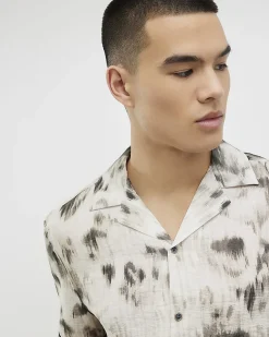 White Regular Fit Animal Print Revere Shirt