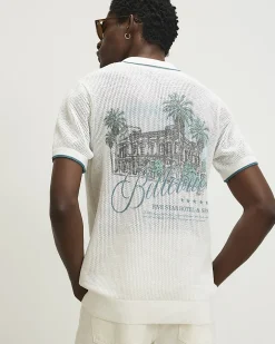 White Regular Fit Crochet Hotel Shirt