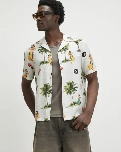 White Regular Fit Hula Hawaiian Shirt