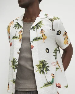 White Regular Fit Hula Hawaiian Shirt