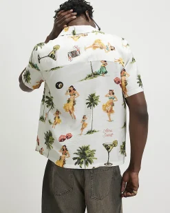 White Regular Fit Hula Hawaiian Shirt