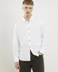 White Regular Fit Linen Blend Shirt