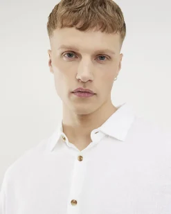 White Regular Fit Linen Blend Shirt