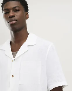 White Regular Fit Linen Blend Revere Shirt