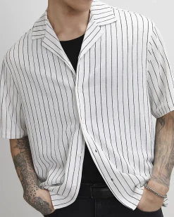 White Regular Fit Pinstripe Cotton Shirt