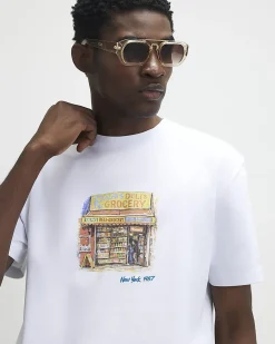 White Regular Fit Shop Front T-Shirt
