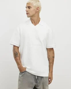 White Regular Fit Textured Polo Top