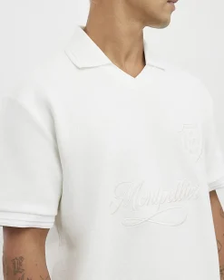 White Regular Fit Textured Polo Top