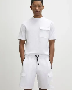 White Regular Fit Textured Cargo Shorts