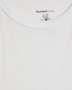 White Ribbed Racer Front Tank Top