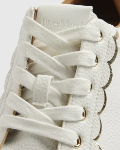 White Scallop Trim Lace Up Trainers