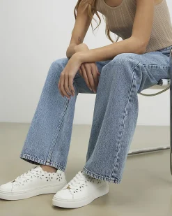 White Scalloped Cut Lace Up Trainers