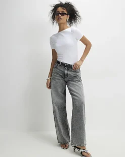 White Short Sleeve Cotton Boat Neck Top