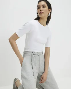 White Short Sleeve Cotton Fitted Top