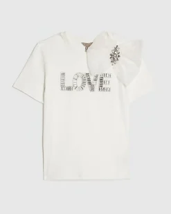 White Short Sleeve Embellished Love T-shirt