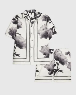 White Short Sleeve Monochrome Floral Shirt