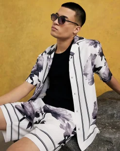 White Short Sleeve Monochrome Floral Shirt