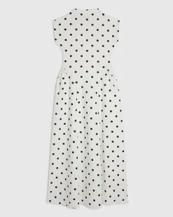 White Short Sleeve Polka Dot Maxi Dress