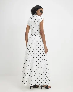 White Short Sleeve Polka Dot Maxi Dress