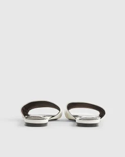 White Signature Trim Flat Mule Sandals