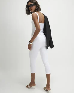 White Skinny Pocket Capri Jeans