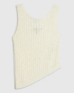 White Sleeveless Asymmetric Knit Vest Top