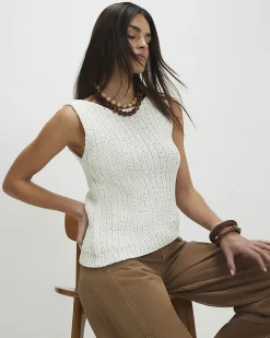 White Sleeveless Asymmetric Knit Vest Top