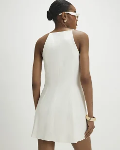 White Sleeveless Button Mini Dress