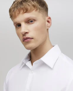 White Slim Fit Contrast Trim Cotton Shirt