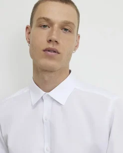 White Slim Fit Cotton Blend Shirt